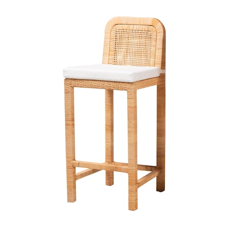 Baxton Studio Zariah Modern Bohemian Natural Brown Rattan and Mahogany Wood Bar Stool 233-13172-ZORO